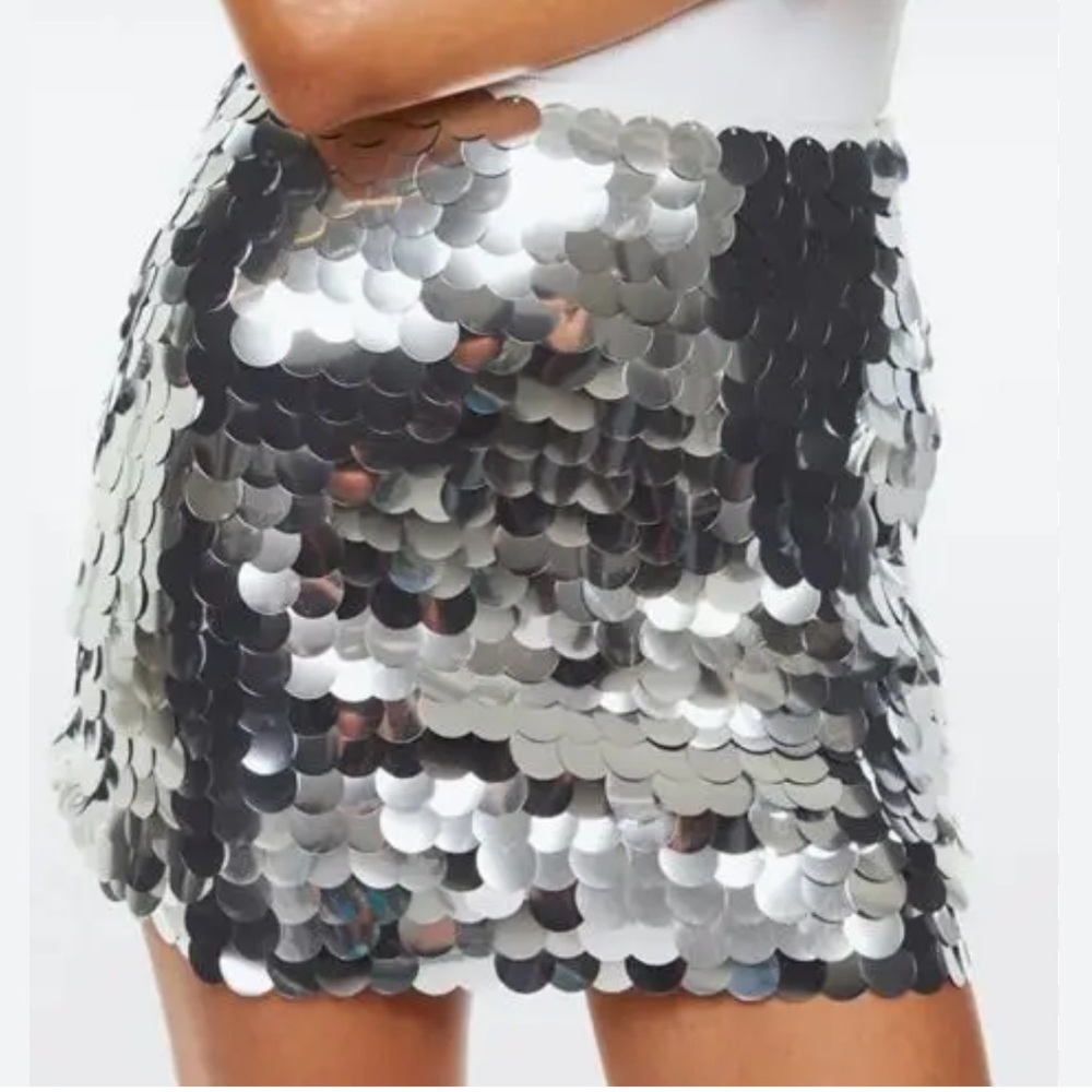 Silver Sequin Mini Skirt